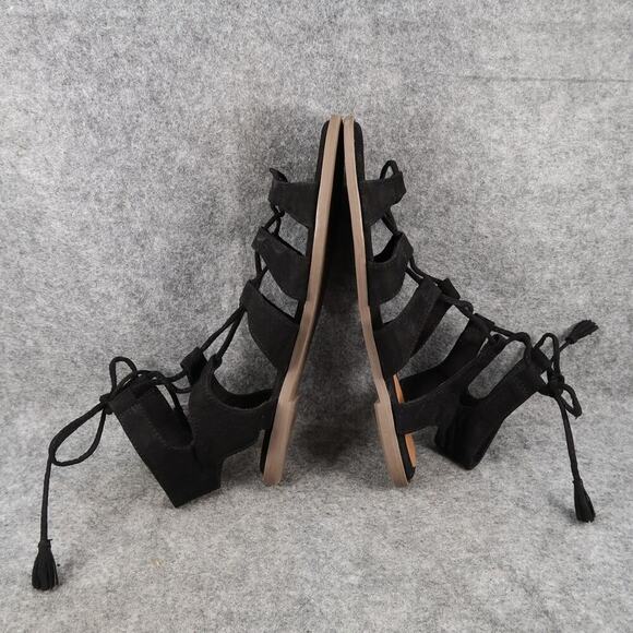 Old Navy Shoes Womens 7 Sandals Fashion Gladiator Lace Up Tie Black Casual Flat - Picture 8 of 11